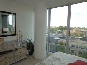 Looking out the bedroom window.