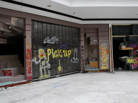 Broken Side Entrances Into Stores at Northridge Mall