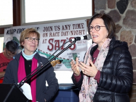 Wauwatosa Mayor Kathy Ehley, Honorary Chair thanks the crowd with Gael Cullen, Event Chair
