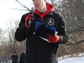 Race Director Barry Thrune greets the participants at the starting line of the 23rd Annual Steve Cullen Healthy Heart Run/Walk