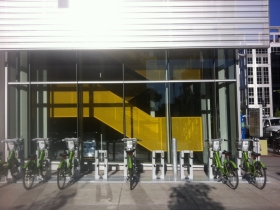 Bike-sharing station at harmons grocery store.