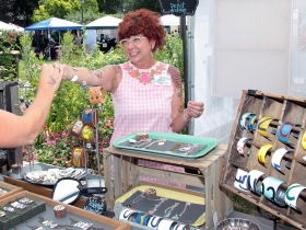 Artist Tara Russ designer of vintage tin, up cycled Frank and Bella's jewelry and boxes from Milwaukee