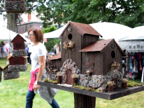 Stone birdhouses, garden stakes and feeders were featured by artist Sue Knox, from Cedarburg Fox Farm Creations