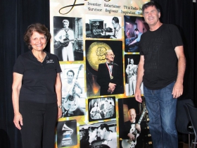 Sue Baker the Program Director of The Les Paul Foundation and Brad Smith, Vice-President MI Products at Hal Leonard Corporation at the Les Paul Presentation