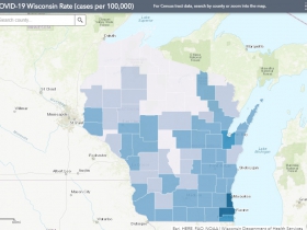 June 15 COVID-19 Wisconsin Cases Per 100,000 Residents Map
