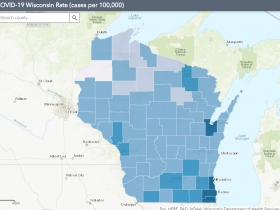 July 18 COVID-19 Wisconsin Cases Per 100,000 Residents Map