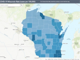 August 8th COVID-19 Wisconsin Cases Per 100,000 Residents Map