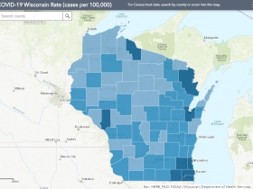 August 13th COVID-19 Wisconsin Cases Per 100,000 Residents Map