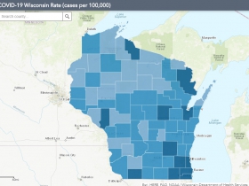 August 16th COVID-19 Wisconsin Cases Per 100,000 Residents Map