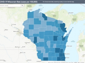 August 20th COVID-19 Wisconsin Cases Per 100,000 Residents Map