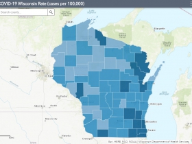 August 25th COVID-19 Wisconsin Cases Per 100,000 Residents Map