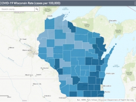 September 3rd COVID-19 Wisconsin Cases Per 100,000 Residents Map