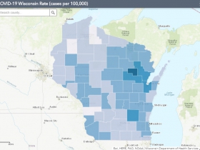 November 25th COVID-19 Wisconsin Cases Per 100,000 Residents Map