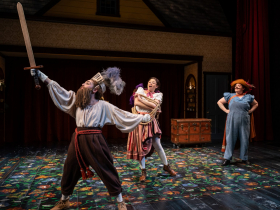Milwaukee Repertory Theater presents Little Women in the Quadracci Powerhouse January 16 – February 18, 2024. Pictured Rebecca Cort, Cy Paolantonio and Amelio García.  Photo by Michael Brosilow