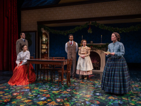 Milwaukee Repertory Theater presents Little Women in the Quadracci Powerhouse January 16 – February 18, 2024. Pictured Richard Nguyen Sloniker, Cy Paolantonio, Austin Winter, Rebecca Cort, Colleen Madden.  Photo by Michael Brosilow