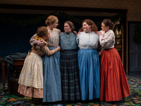 Milwaukee Repertory Theater presents Little Women in the Quadracci Powerhouse January 16 – February 18, 2024. Pictured Rebecca Cort, Katie Peabody, Colleen Madden, Amelio García , Cy Paolantonio.  Photo by Michael Brosilow