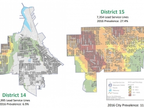 Lead Service Lines and Lead Poisoning Density in the 14th and 15th Aldermanic Districts