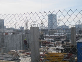 The Moderne seen through the fence.