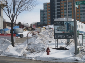 Convent Hill is seen behind the construction site.