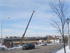 The Avenir is just peeking out above the street.