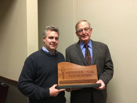 Tom Callen (right), Milwaukee NARI Foundation president, and Bingo Emmons, Spirit of Volunteerism Award recipient.