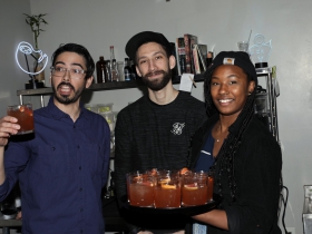 Bittercube Manager, Brandon Reyes with Bartenders, Nick Gomez and Ashley Pappalardo.