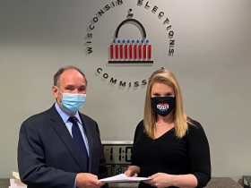 Attorney Jim Troupis presenting the recount petition to Meagan Wolfe