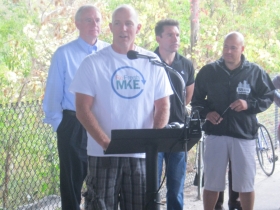 Jeff Polenske, Department of Public Works, speaking about the trail.