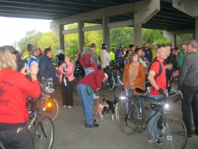 Bicyclists prepare to ride the trail.