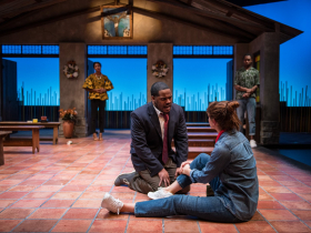 (Foreground) Dimonte Henning and Rebecca Kent (Background) Tyler Cruz and Ethan Hightire in Renaissance Theaterworks’ production of “Cardboard Piano” by Hansol Jung