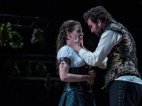 Eva Nimmer as Winnifred and Joe Picchetti as Frank Thorney in Renaissance Theaterworks' WITCH