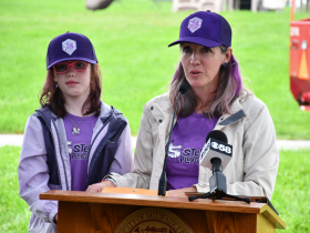 Stella and Therese Schneider at Stella's Playground groundbreaking.