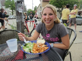 Alison Peterson having a pre-race dinner.