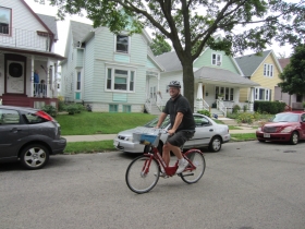 Dave Reid riding the B-Cycle.