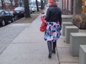 Burlesque performer Sugar St. Clair takes a stroll down Humboldt Boulevard.