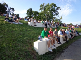 The seating along the hill is popular with the visitors.