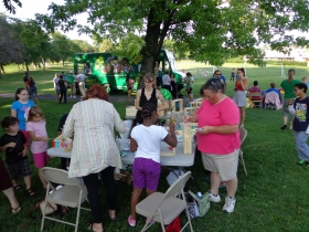 The children's art table is always popular.