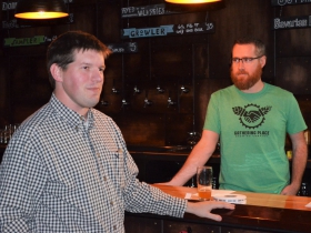 Urban Milwaukee Co-Founder and President Jeramey Jannene and Gathering Place Brewing Co. Founder and President Joe Yeado at the Urban Milwaukee Beer Bash and Gathering Place Brewing Co.