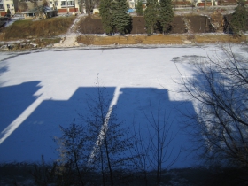 This photograph, taken Wednesday, November 27th, 2013, shows the newly frozen Milwaukee River looking north toward the Greenway Gateway. Photo by Michael Horne