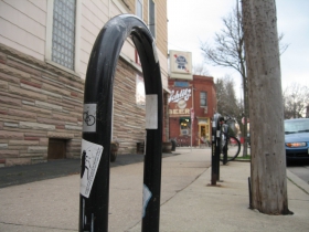 Bike staple in front of Falcon Bowl