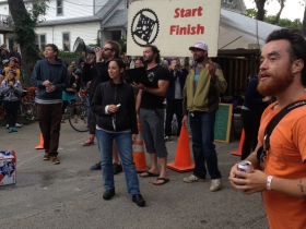 Steve Roche awaits the finish.