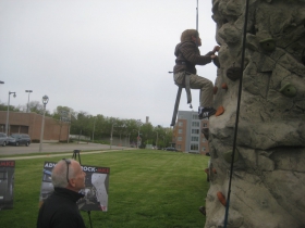 Climbing the rock wall