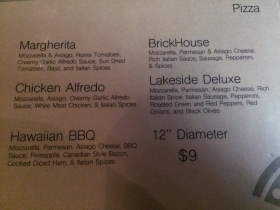 Pizza menu