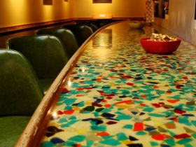 Recycled sea glass bar top.