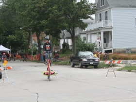 Steve Roche riding quite the bike.