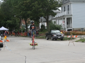 Steve Roche riding a high bike.