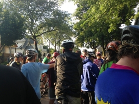 Riders gather before the race.