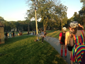 Waiting in line at bonus checkpoint: Stay on course.
