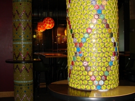 Vintage soda bottle cap pillars.