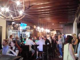 The wood-furnished tavern at Brown Bottle